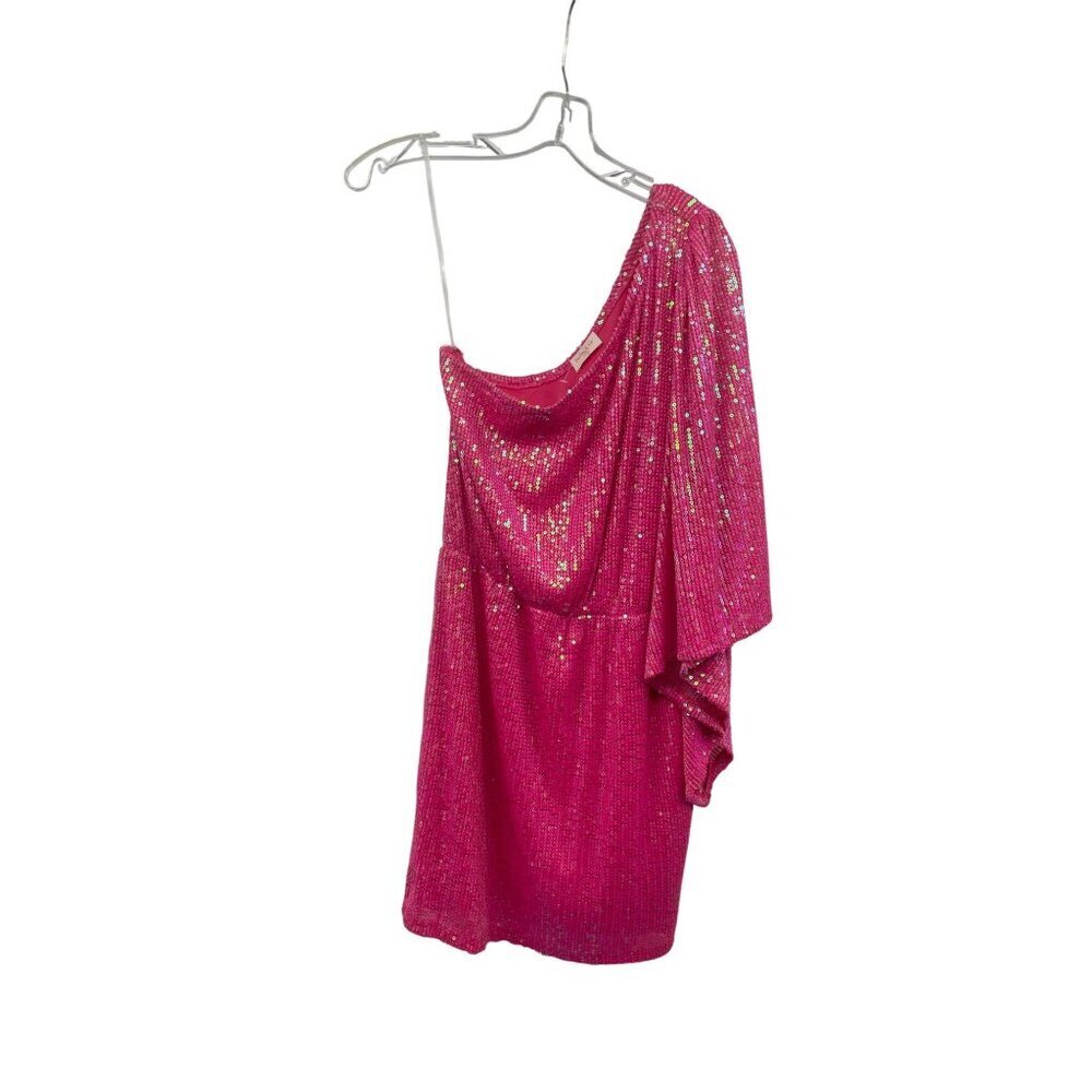 Hailey & Co One Sleeve Sequin Mini Dress Pink Womens Size Small